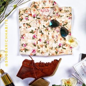 Peach Floral Button Down Blouse